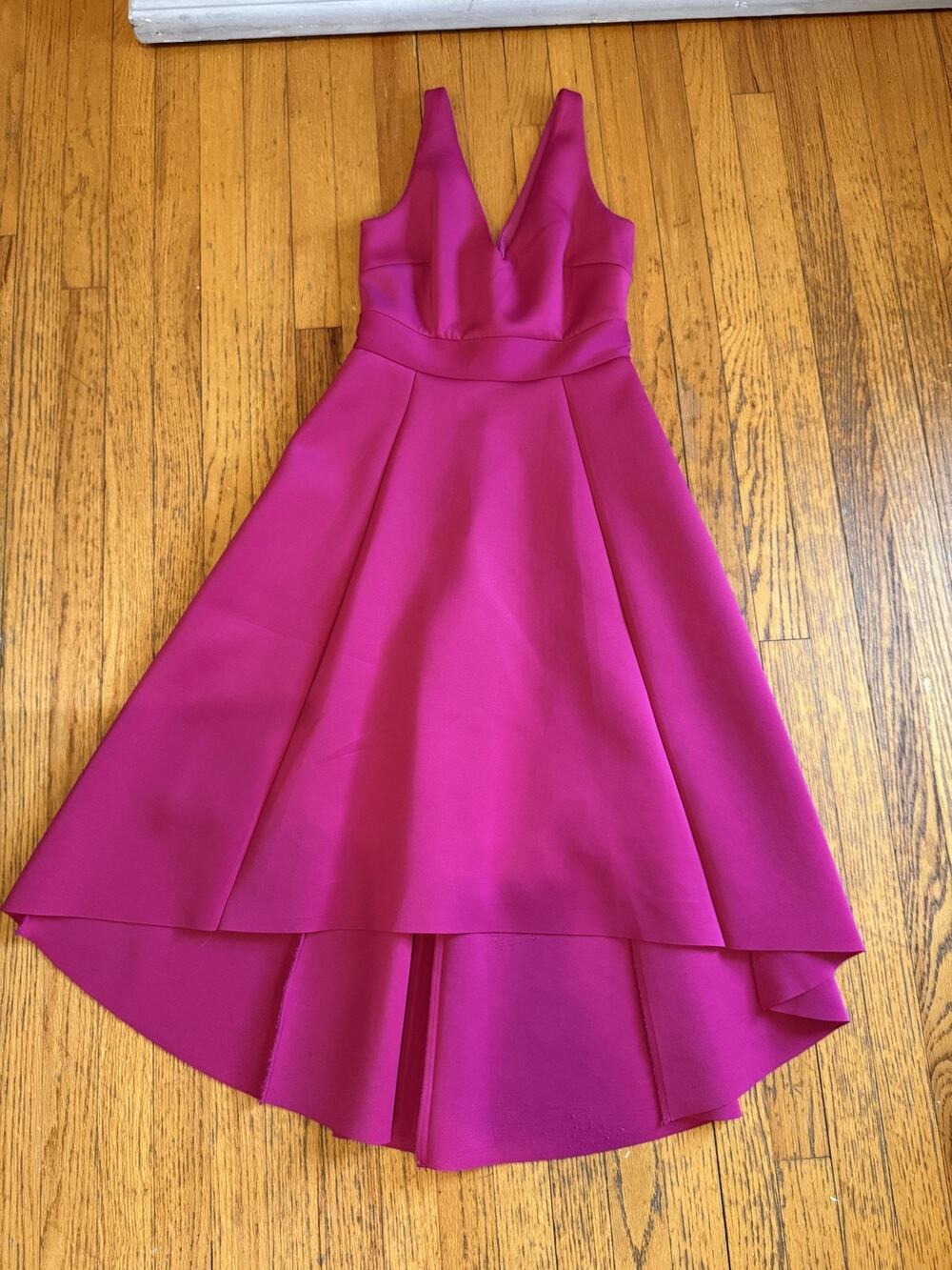 Belle Badgley Mischka Dress Womens 2 Fuchsia Fit & Flare V-Neck High Low Pockets